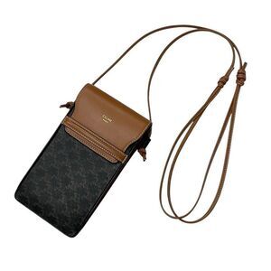 Celine Mobile/smartphone Accessories Brown Triomphe Logo Mobile Pouch With Flap